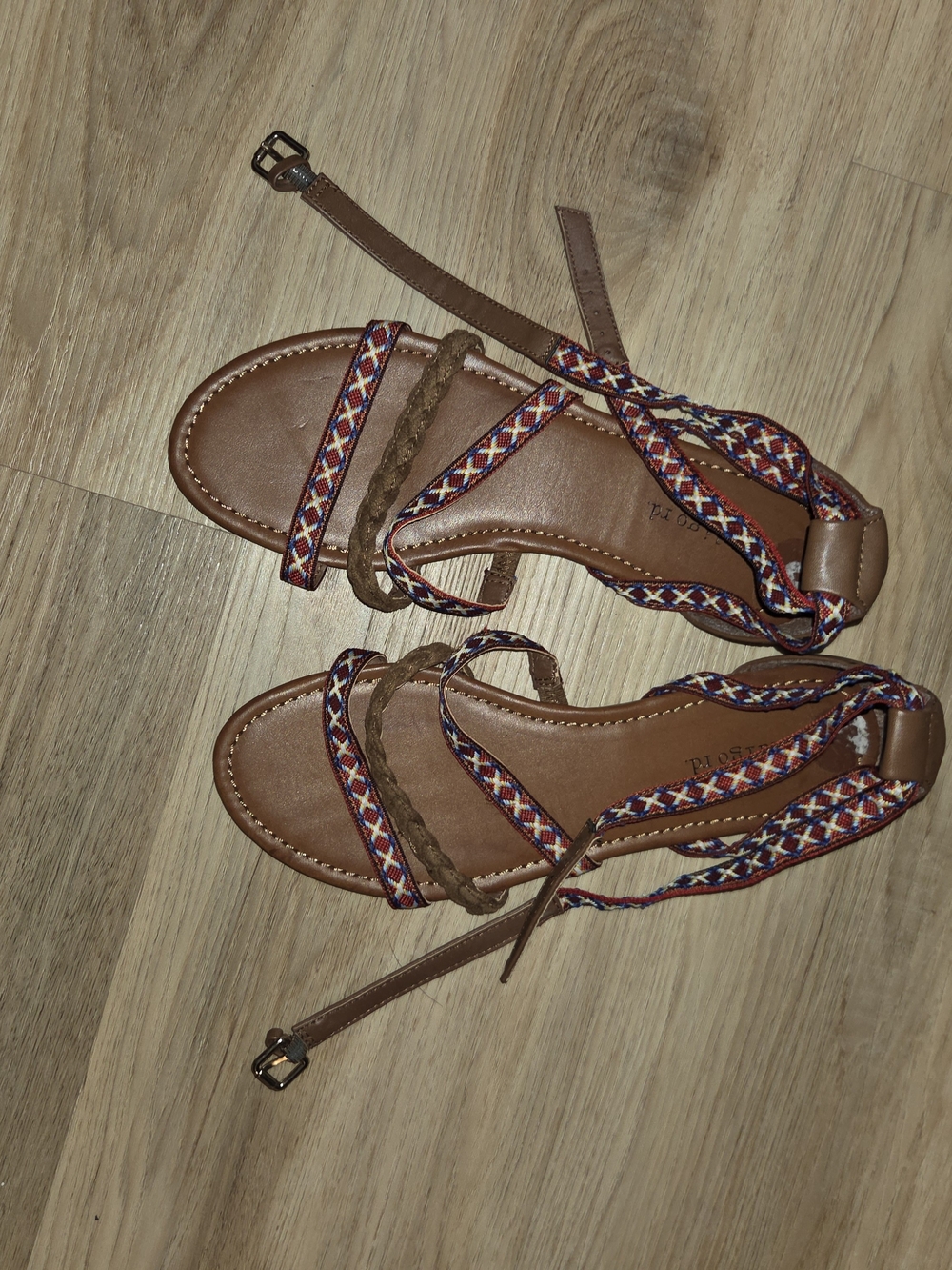 Indigo Brown Sandals with Red, Blue & Cream Woven Straps